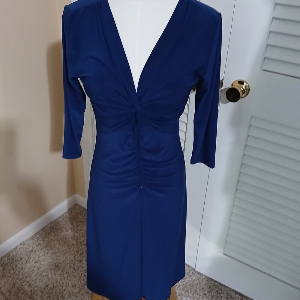 Laundry by Shelli Segal Small Royal Blue Long-Sleeved Ruched V Neck Dress A Line